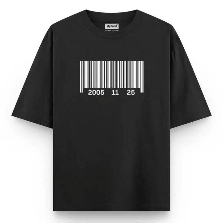 Custom Barcode Birthdate T-shirt - Oversize - Black / XS - T-Shirt