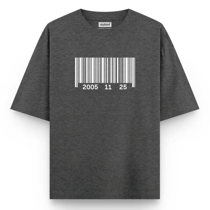 Custom Barcode Birthdate T-shirt - Oversize - Charcoal Grey / XS - T-Shirt