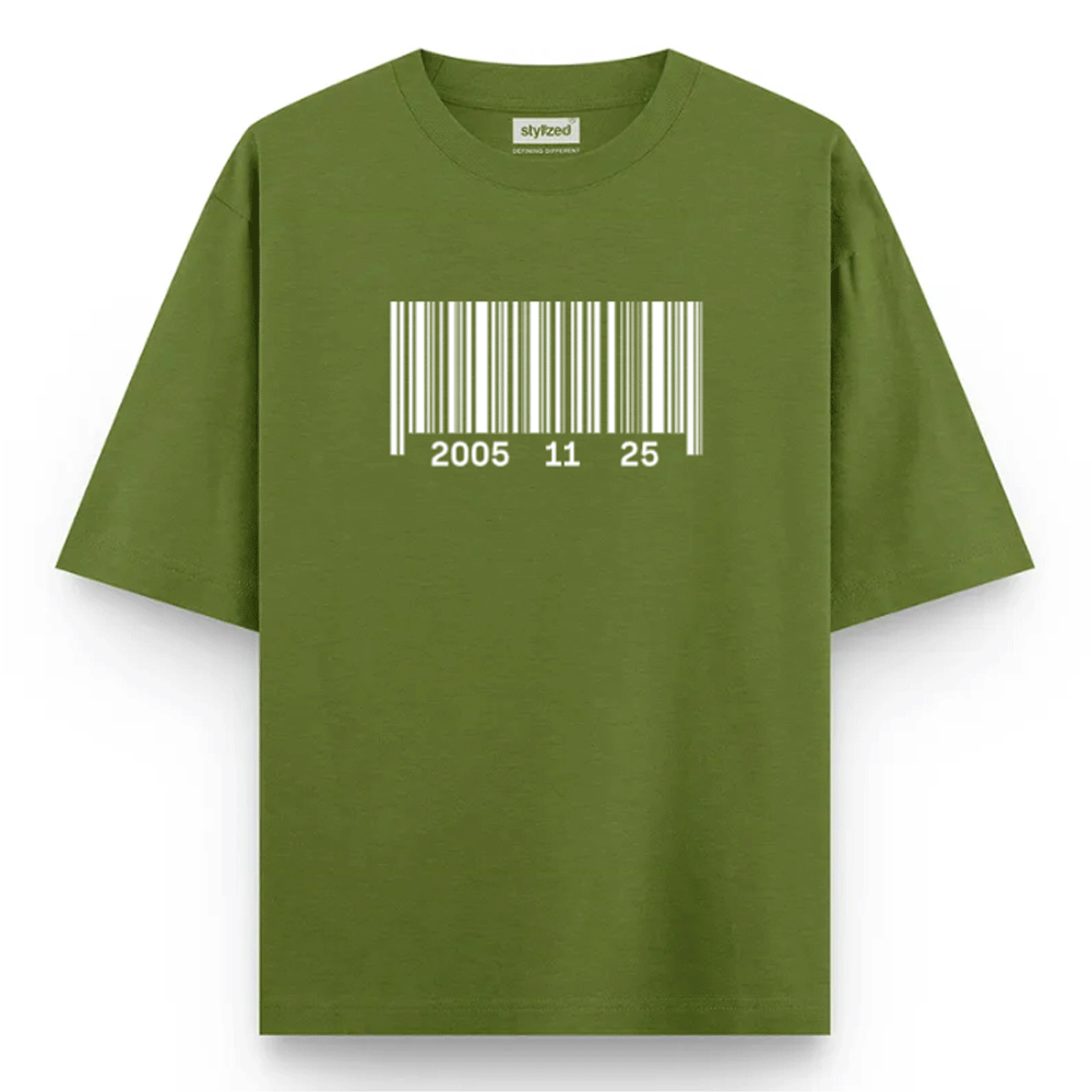 Custom Barcode Birthdate T-shirt - Oversize - Military Green / XS - T-Shirt