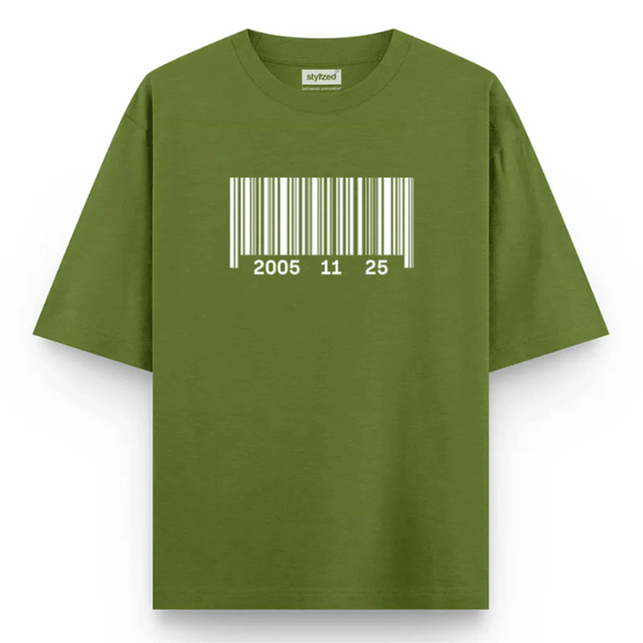 Custom Barcode Birthdate T-shirt - Oversize - Military Green / XS - T-Shirt