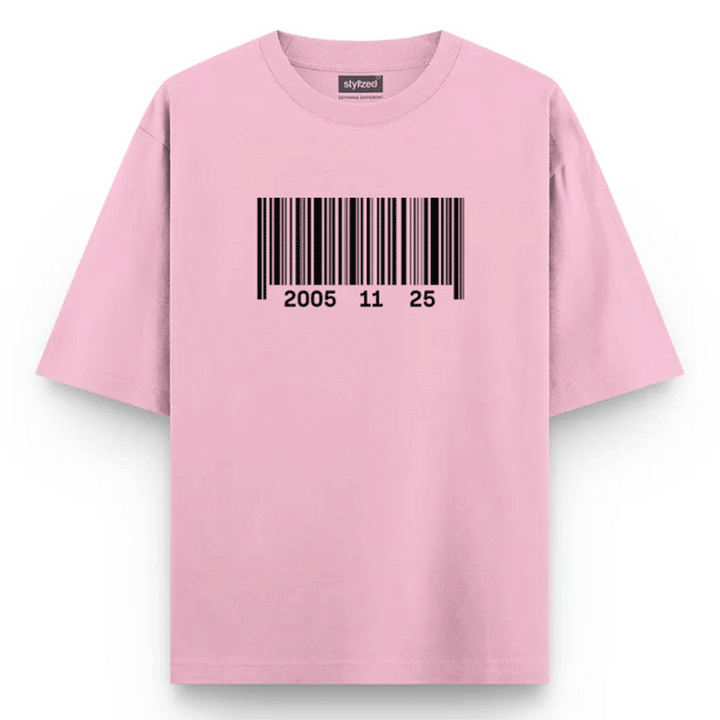 Custom Barcode Birthdate T-shirt - Oversize - Pink / XS - T-Shirt