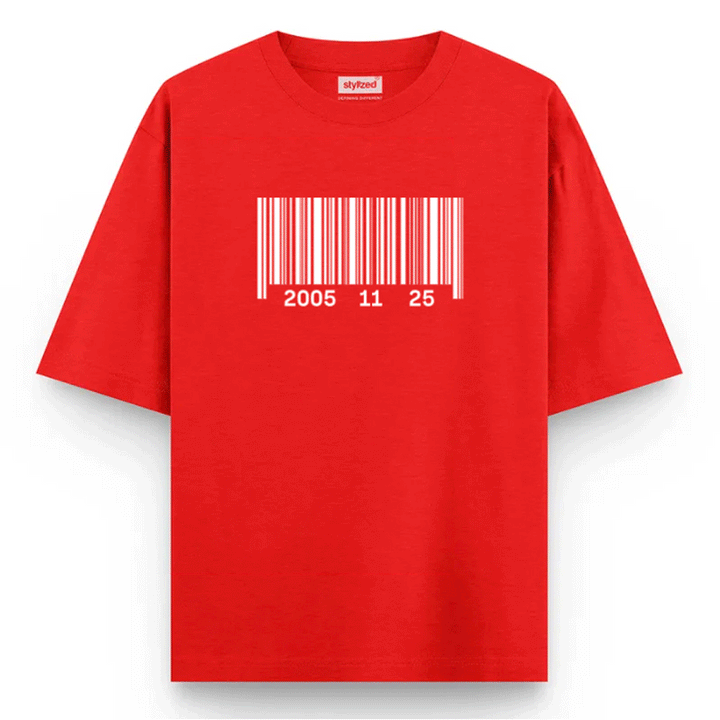 Custom Barcode Birthdate T-shirt - Oversize - Red / XS - T-Shirt