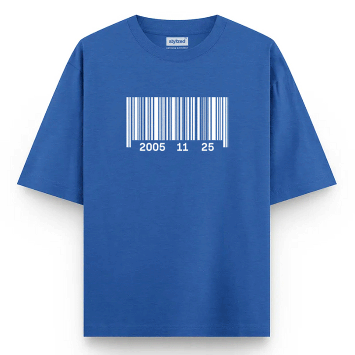 Custom Barcode Birthdate T-shirt - Oversize - Royal Blue / XS - T-Shirt
