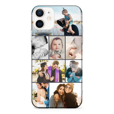 Apple iPhone 12 Mini / Clear Classic Phone Case Personalised Photo Collage Grid Phone Case - Stylizedd