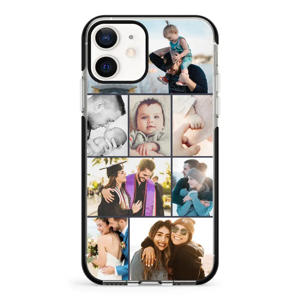 Apple iPhone 12 Mini / Impact Pro Black Phone Case Personalised Photo Collage Grid Phone Case - Stylizedd