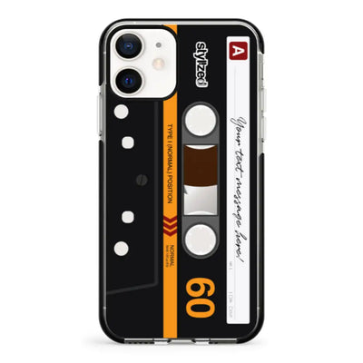 Apple iPhone 12 Mini / Impact Pro Black Phone Case Custom Retro Cassette Tape Phone Case - Stylizedd