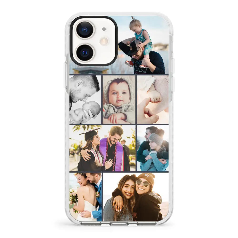 Apple iPhone 12 Mini / Impact Pro White Phone Case Personalised Photo Collage Grid Phone Case - Stylizedd