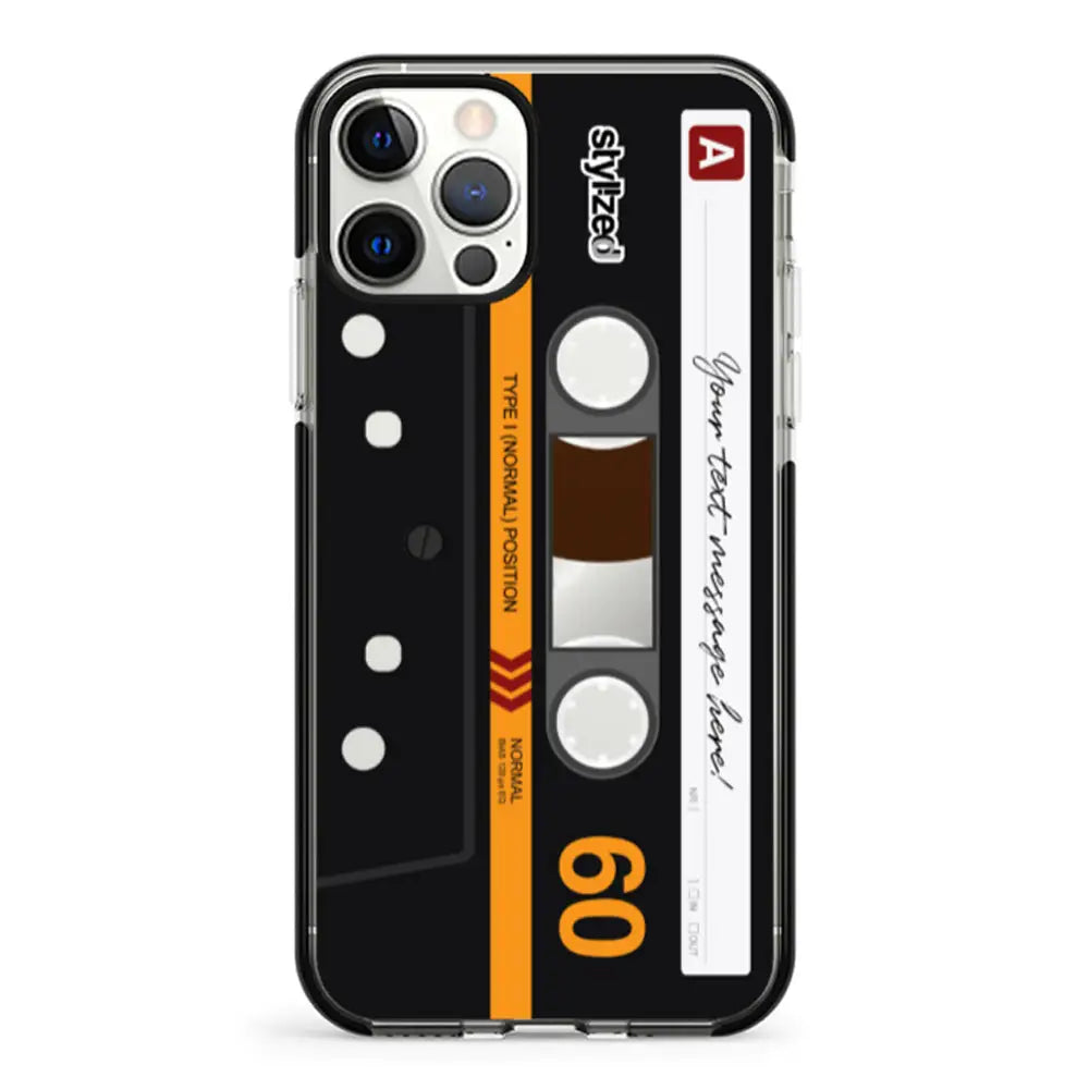 Apple iPhone 12 | 12 Pro / Impact Pro Black Phone Case Custom Retro Cassette Tape Phone Case - Stylizedd