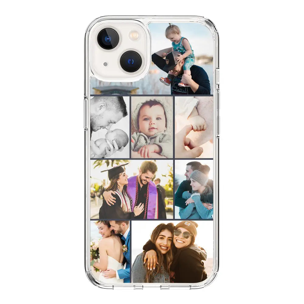 Apple iPhone 15 / Clear Classic Phone Case Personalised Photo Collage Grid Phone Case - Stylizedd