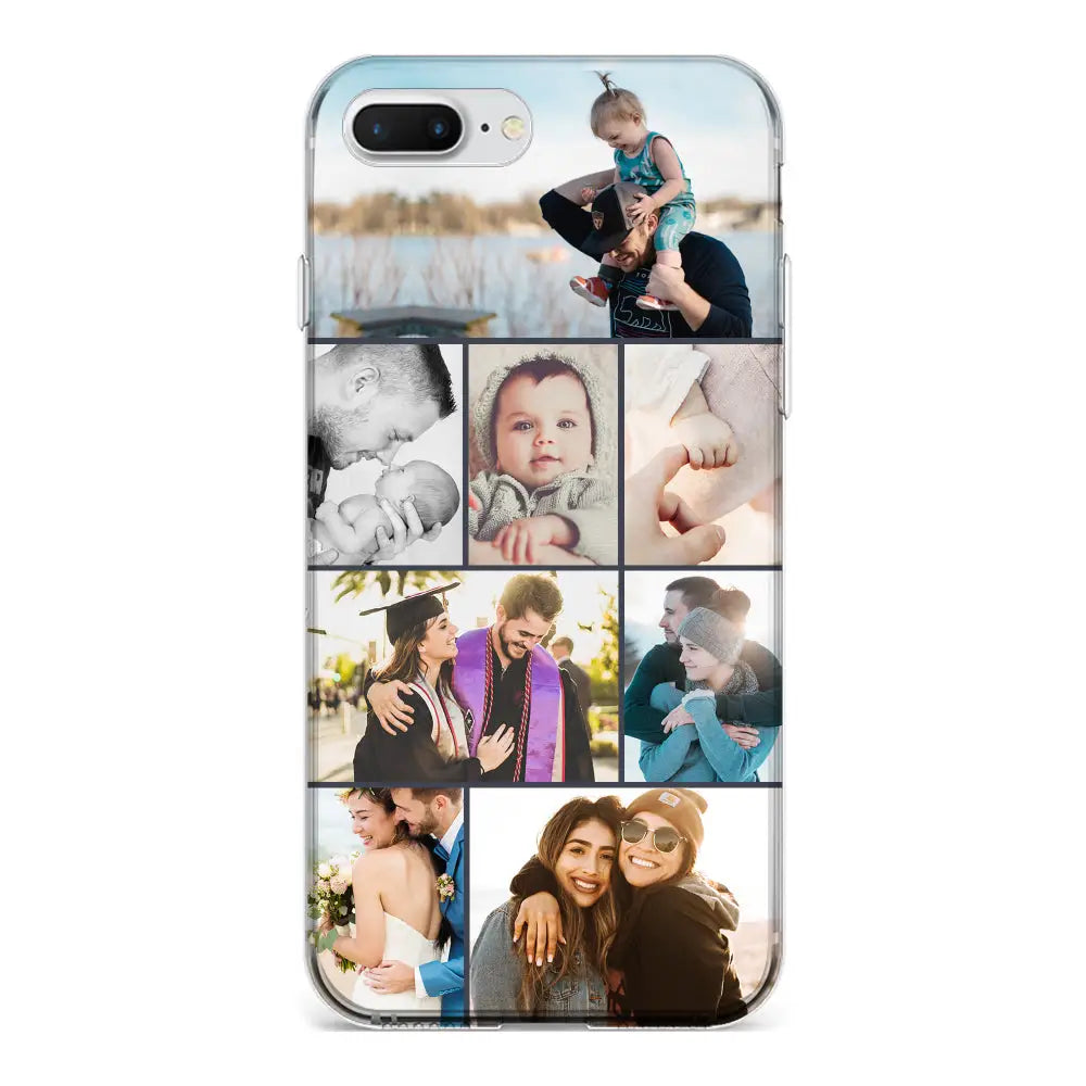 Apple iPhone 7 Plus / 8 Plus / Clear Classic Phone Case Personalised Photo Collage Grid Phone Case - Stylizedd