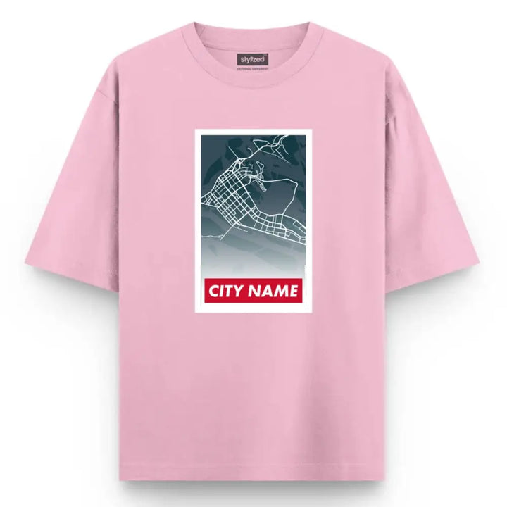 Custom City Poster T-Shirt - Oversized - Pink / XS