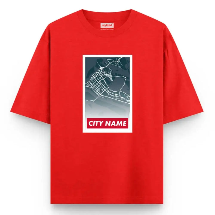 Custom City Poster T-Shirt - Oversized - Red / XS