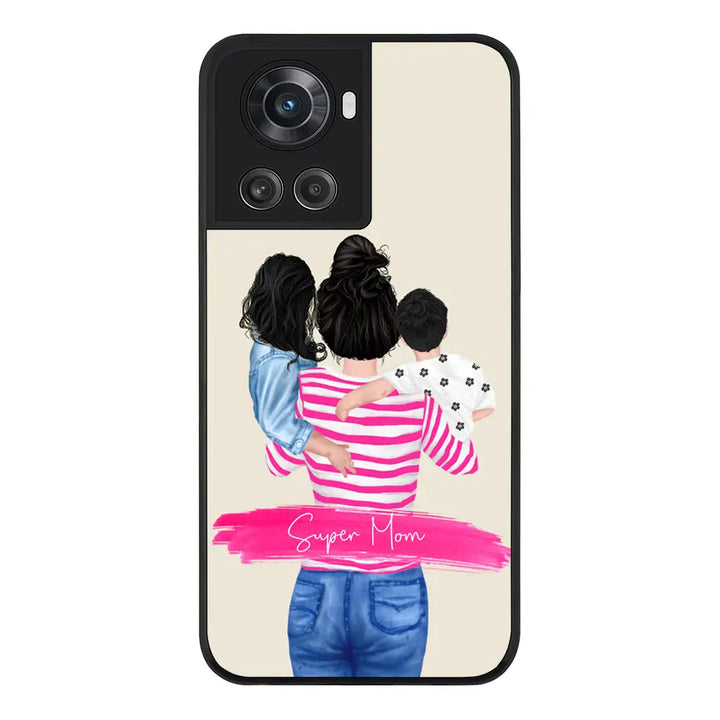 OnePlus 10R 5G / OnePlus Ace 5G / Rugged Black Phone Case Custom Clipart Text Mother Son & Daughter Phone Case - OnePlus - Stylizedd