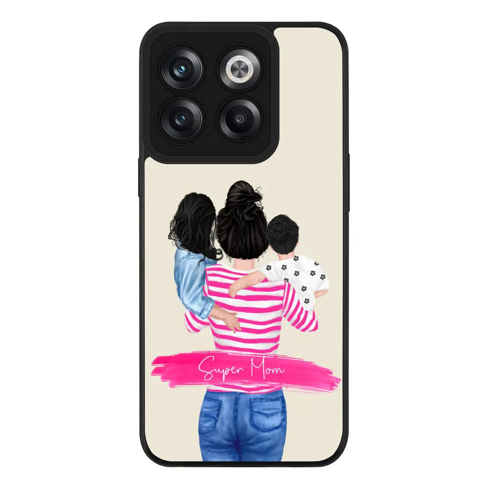 OnePlus 10T / Rugged Black Phone Case Custom Clipart Text Mother Son & Daughter Phone Case - OnePlus - Stylizedd