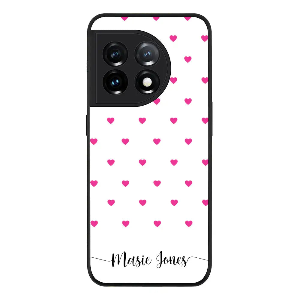 OnePlus 11 5G Rugged Black Heart Pattern Custom Text, My Name Phone Case - OnePlus - Stylizedd.com
