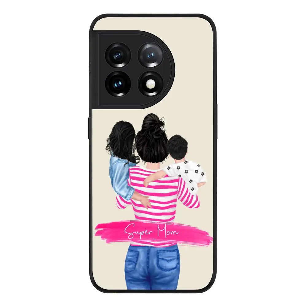 OnePlus 11 5G / Rugged Black Phone Case Custom Clipart Text Mother Son & Daughter Phone Case - OnePlus - Stylizedd