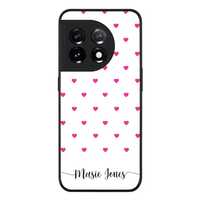 OnePlus 11R 5G / OnePlus Ace 2 Rugged Black Heart Pattern Custom Text, My Name Phone Case - OnePlus - Stylizedd.com