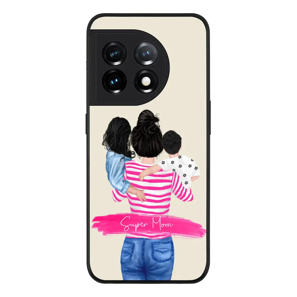 OnePlus 11R 5G / OnePlus Ace 2 / Rugged Black Phone Case Custom Clipart Text Mother Son & Daughter Phone Case - OnePlus - Stylizedd