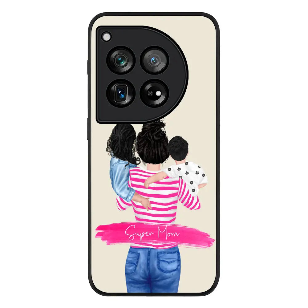 Custom Clipart Text Mother Son & Daughter Phone Case - OnePlus - 12 / Rugged Black - Stylizedd