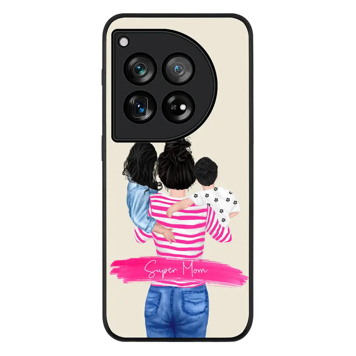 Custom Clipart Text Mother Son & Daughter Phone Case - OnePlus - 12R / Ace 3 / Rugged Black