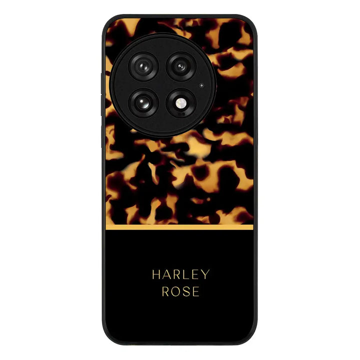 Personalized Text Luxury Tortoise Shell Pattern Phone Case - OnePlus - 13 / Rugged Black - Stylizedd