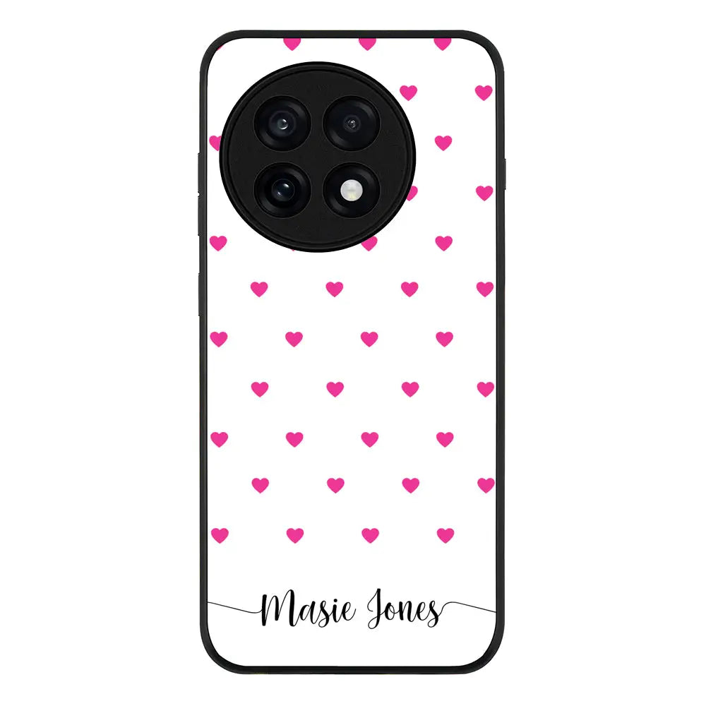 Heart Pattern Custom Text My Name Phone Case - OnePlus - 13R / Ace 5 Pro / Rugged Black - Stylizedd