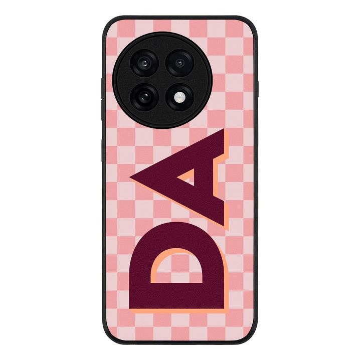 Custom Monogram Initial Small Checkerboard Phone Case - OnePlus - 13R / Ace 5 Pro / Rugged Black