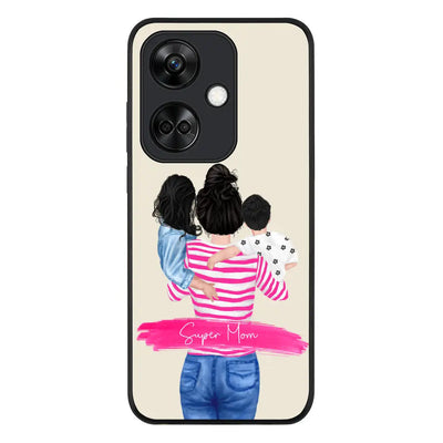 Custom Clipart Text Mother Son & Daughter Phone Case - OnePlus - Nord CE 3 / Rugged Black -
