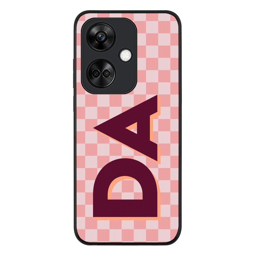 Custom Monogram Initial Small Checkerboard Phone Case - OnePlus - Nord CE 3 / Rugged Black -