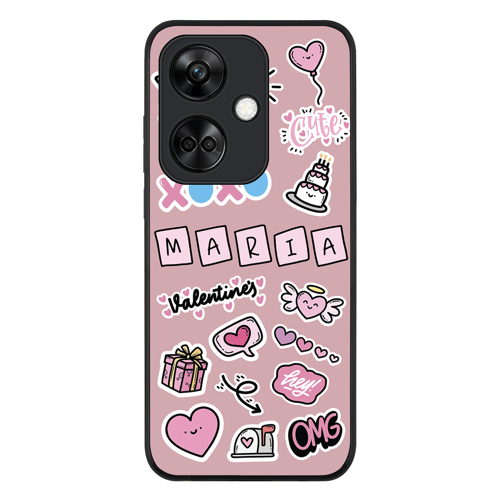 Oppo K11 / Rugged Black Personalized Name Cute Love Heart Sticker, Phone Case  - Oppo - Stylizedd.com