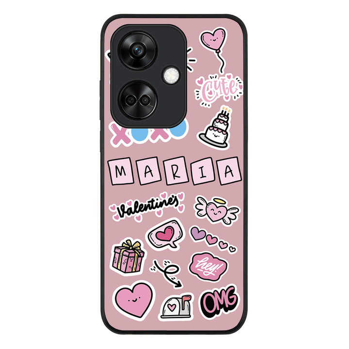 Oppo K11 / Rugged Black Personalized Name Cute Love Heart Sticker, Phone Case  - Oppo - Stylizedd.com