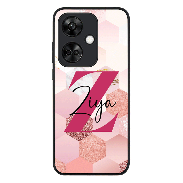 Oppo K11 / Rugged Black Personalized Text Geometric Pink Marble Texture, Phone Case - Oppo - Stylizedd.com