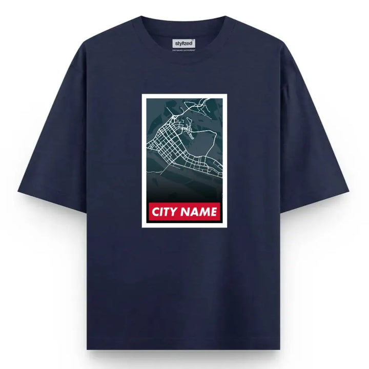 Custom City Poster T-Shirt - Oversized - Navy Blue / XS