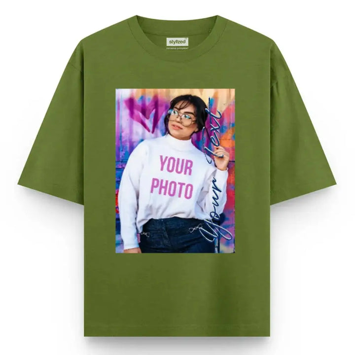 Custom Photo My Style T-shirt - Oversize - Military Green / XS - T-Shirt