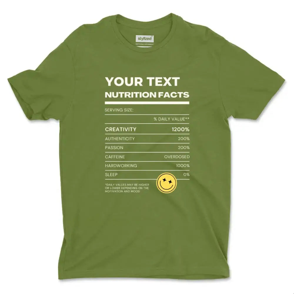 Custom Funny Nutritional Facts T-shirt - Classic - Military Green / XS - T-Shirt