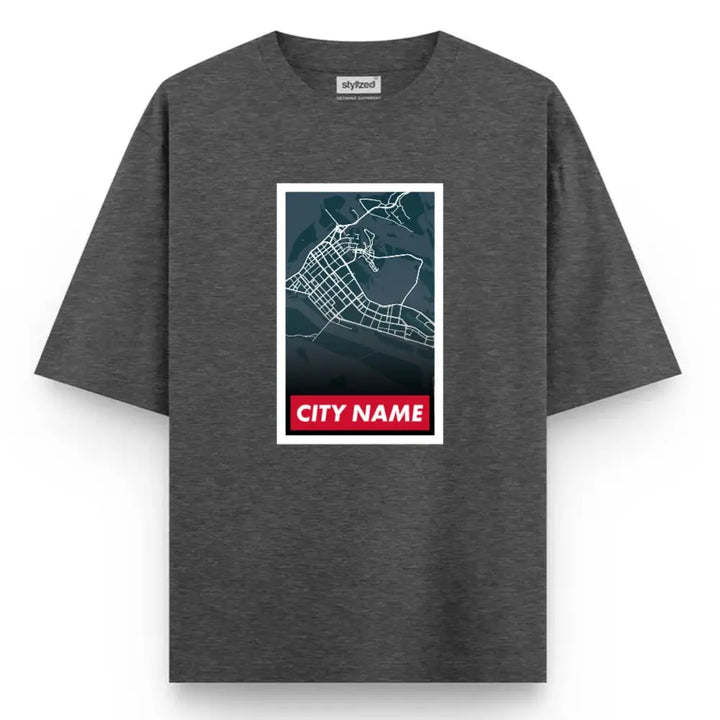 Custom City Poster T-Shirt - Oversized - Charcoal Grey / XS