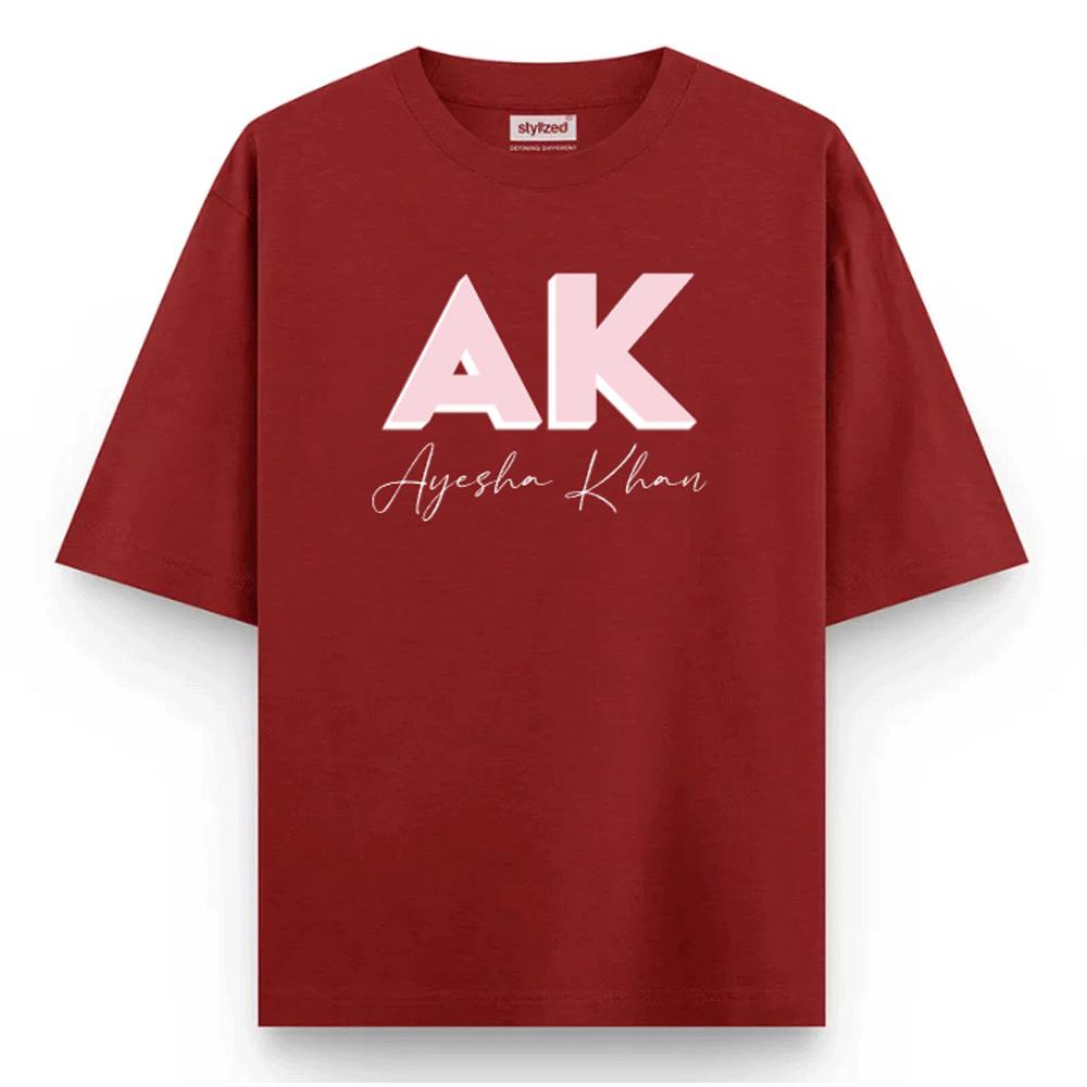 Custom 3D Monogram T-shirt - Oversize - Maroon / XS - T-Shirt