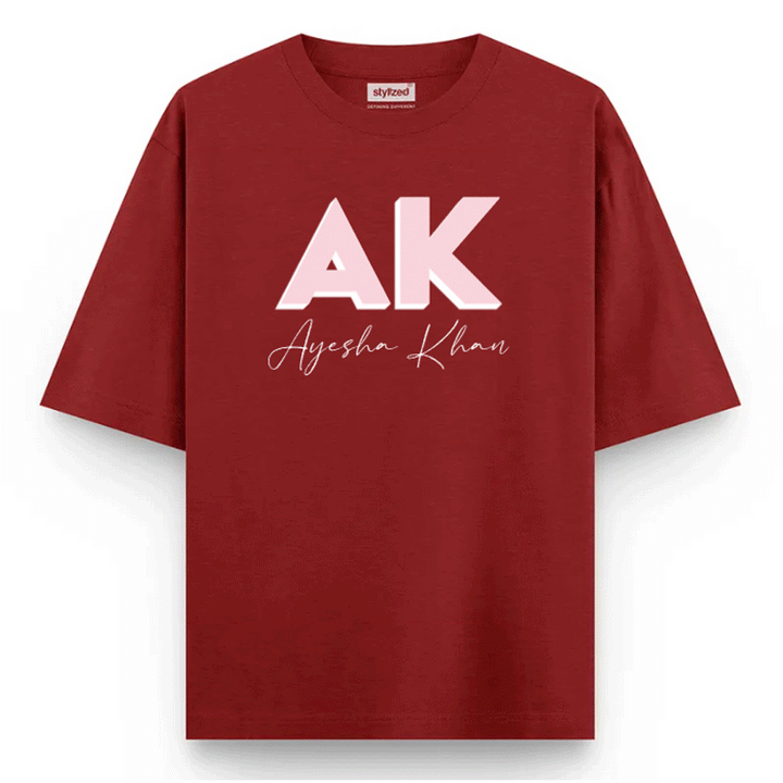 Custom 3D Monogram T-shirt - Oversize - Maroon / XS - T-Shirt