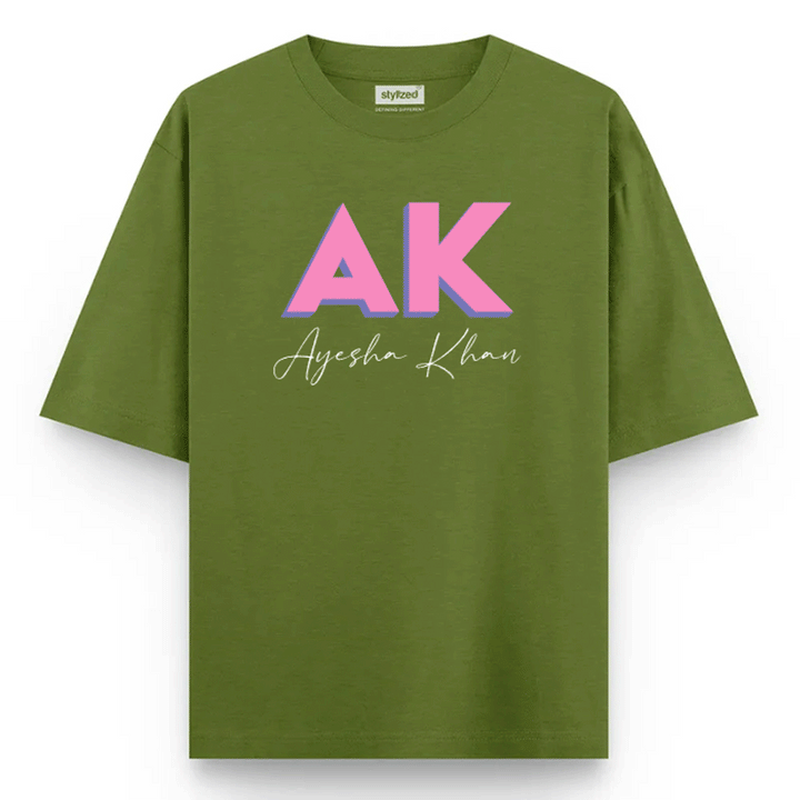 Custom 3D Monogram T-shirt - Oversize - Military Green / XS - T-Shirt