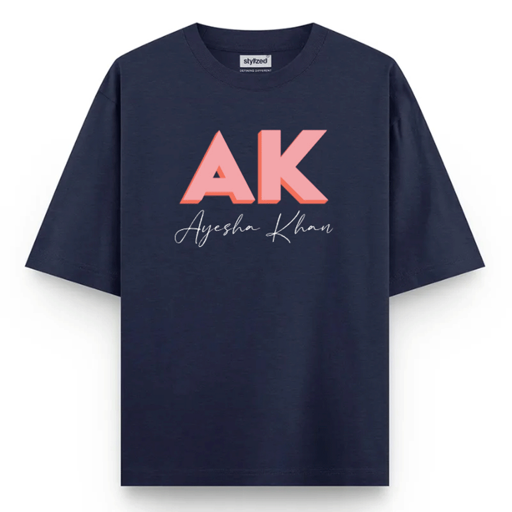 Custom 3D Monogram T-shirt - Oversize - Navy Blue / XS - T-Shirt