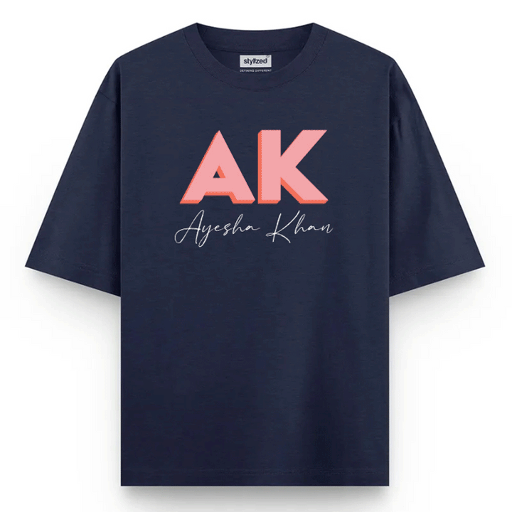 Custom 3D Monogram T-shirt - Oversize - Navy Blue / XS - T-Shirt