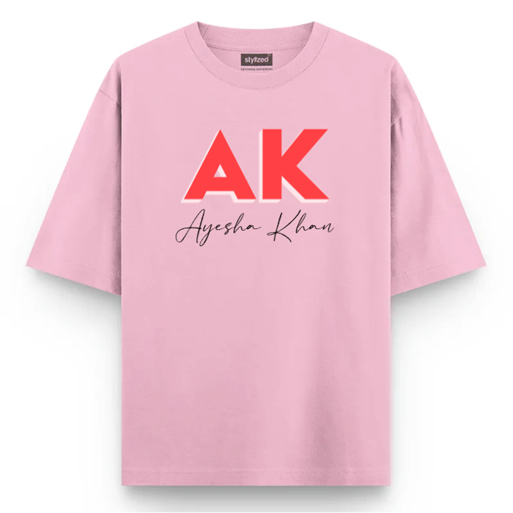 Custom 3D Monogram T-shirt - Oversize - Pink / XS - T-Shirt