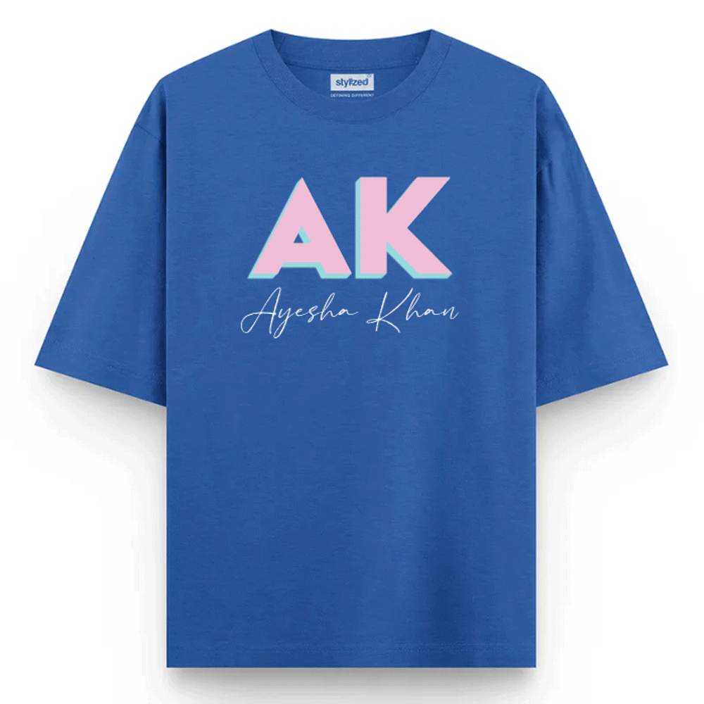 Custom 3D Monogram T-shirt - Oversize - Royal Blue / XS - T-Shirt