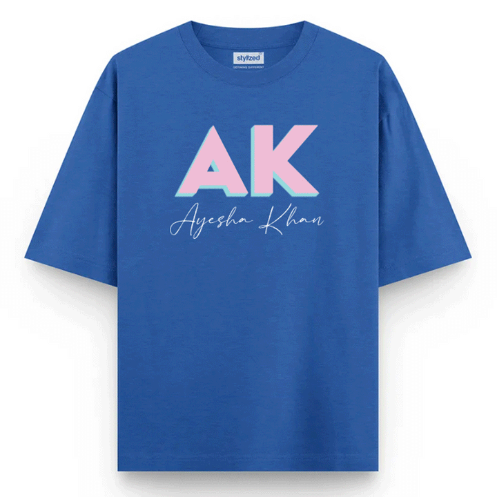 Custom 3D Monogram T-shirt - Oversize - Royal Blue / XS - T-Shirt