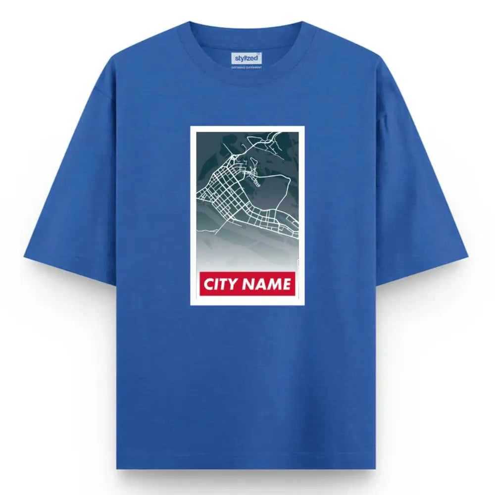 Custom City Poster T-Shirt - Oversized - Royal Blue / XS