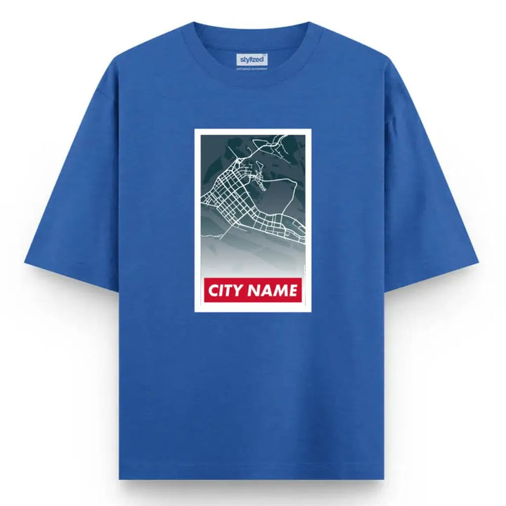 Custom City Poster T-Shirt - Oversized - Royal Blue / XS