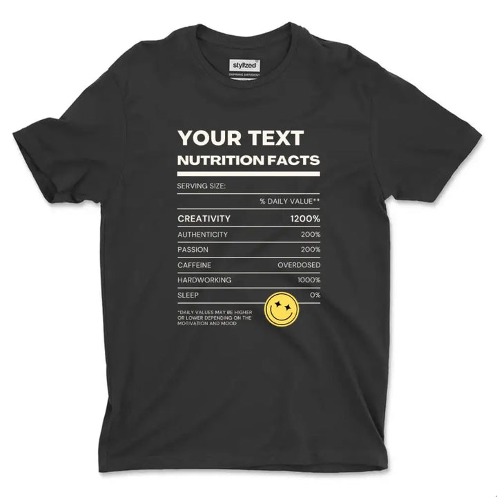 Custom Funny Nutritional Facts T-shirt - Classic - Black / XS - T-Shirt