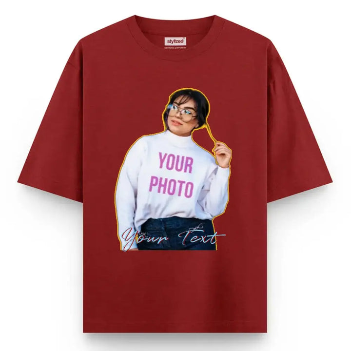 Custom Cutout Photo My Style T-shirt - Oversize - Maroon / XS - T-Shirt