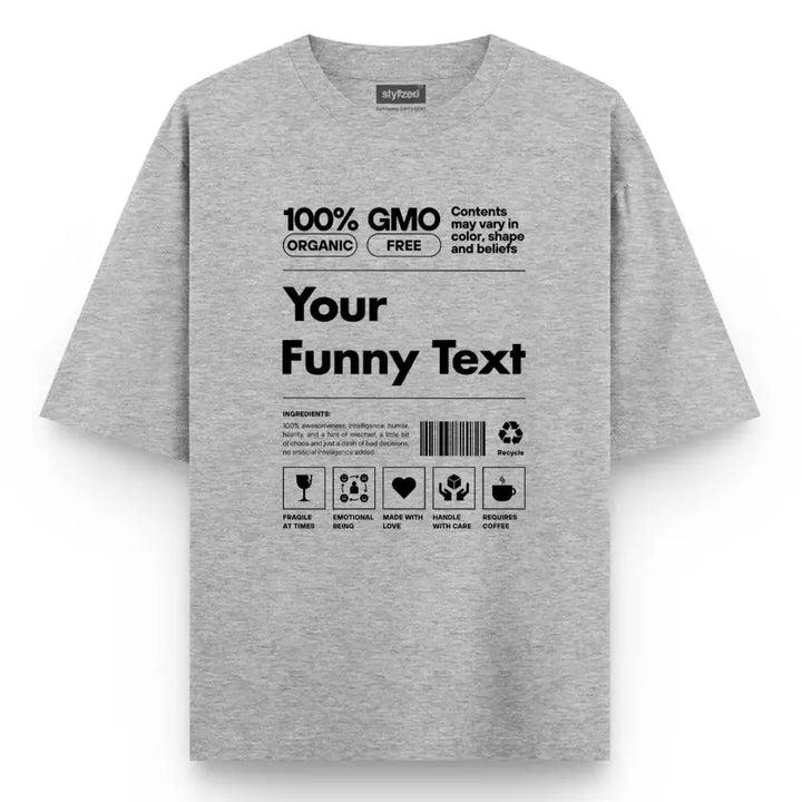 Custom Organic GMO Free Label T-shirt - Oversize - Light Grey / XS - T-Shirt