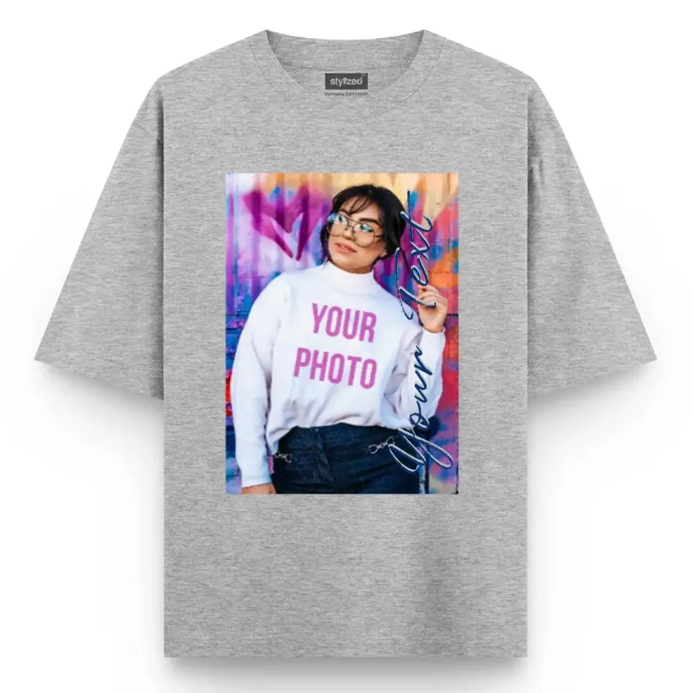 Custom Photo My Style T-shirt - Oversize - Light Grey / XS - T-Shirt